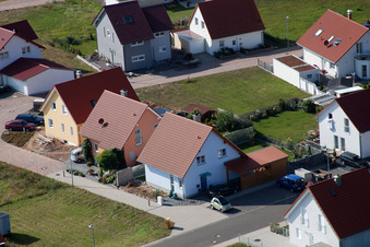 Oblique view of New development area An d. Anhaide in the district Schaidt in Wörth am Rhein in the state Rhineland-Palatinate, Germany
