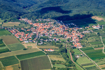 Wine-growing town on the Palatinate Wine Route from the southeast in Oberotterbach in the state Rhineland-Palatinate, Germany