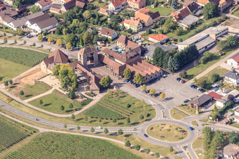 Aerial view of German Wine Gate Palatinate in the district Schweigen in Schweigen-Rechtenbach in the state Rhineland-Palatinate, Germany