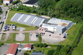 Aerial view of Sports Park in the district Minderslachen in Kandel in the state Rhineland-Palatinate, Germany