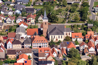 Church and cemetery from the south in the district Schaidt in Wörth am Rhein in the state Rhineland-Palatinate, Germany