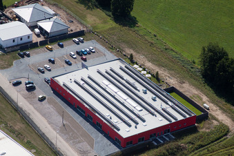 Oblique view of Bienwald Fitness World in the district Minderslachen in Kandel in the state Rhineland-Palatinate, Germany