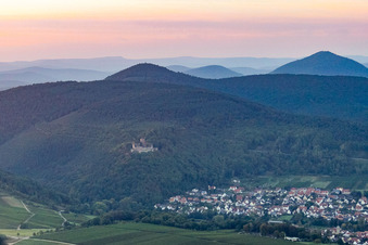 Landeck Castle in Klingenmünster in the state Rhineland-Palatinate, Germany from the plane