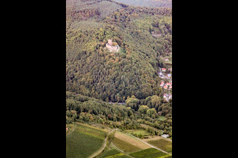 Landeck Castle in Klingenmünster in the state Rhineland-Palatinate, Germany viewn from the air