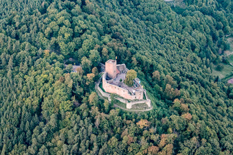 Drone recording of Landeck Castle in Klingenmünster in the state Rhineland-Palatinate, Germany