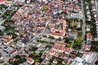 Aerial photograpy of Castle and Königstr in Bad Bergzabern in the state Rhineland-Palatinate, Germany