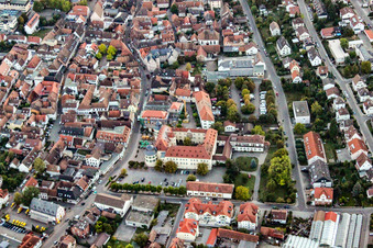 Castle and Königstr in Bad Bergzabern in the state Rhineland-Palatinate, Germany from above