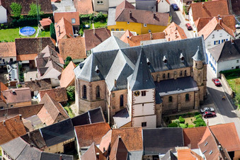 Aerial photograpy of Church in St. George Street in the district Arzheim in Landau in der Pfalz in the state Rhineland-Palatinate, Germany