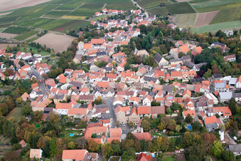 Village - view on the edge of agricultural fields and farmland in Eppelsheim in the state Rhineland-Palatinate