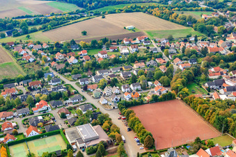 Aerial view of Schillerstraße from the north in Eppelsheim in the state Rhineland-Palatinate, Germany