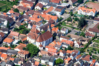 Aerial view of Church building in the village of in the district Diedesfeld in Neustadt an der Weinstrasse in the state Rhineland-Palatinate