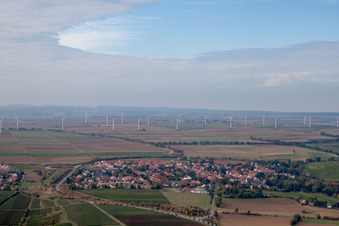 Wind turbine windmills on a field in Ober-Floersheim in the state Rhineland-Palatinate