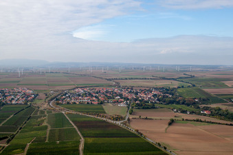 Wind turbine windmills on a field in the district Hangen - Weisheim in Hangen-Weisheim in the state Rhineland-Palatinate, Germany