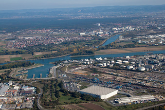 Aerial photograpy of District BASF in Ludwigshafen am Rhein in the state Rhineland-Palatinate, Germany