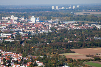 Aerial view of In the Waag Gardens in Worms in the state Rhineland-Palatinate, Germany