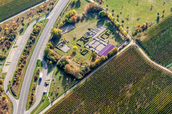 Aerial view of Tourist attraction and sightseeing Villa Rustica Wachenheim in Wachenheim an der Weinstrasse in the state Rhineland-Palatinate, Germany