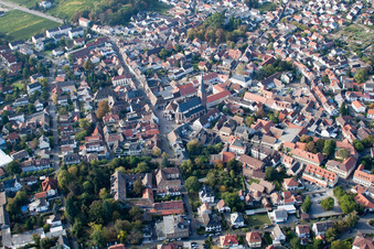 Aerial view of Old Town area and city center in Deidesheim in the state Rhineland-Palatinate