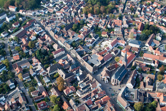 Aerial photograpy of Old Town area and city center in Deidesheim in the state Rhineland-Palatinate