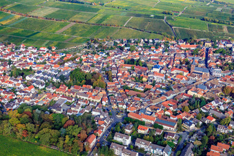 Aerial view of Weinstraße and Bleichstr in Deidesheim in the state Rhineland-Palatinate, Germany