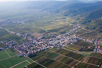 Village - view on the edge of agricultural fields and farmland in Neustadt an der Weinstrasse in the state Rhineland-Palatinate