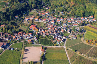 Aerial view of At the castle hill in Burrweiler in the state Rhineland-Palatinate, Germany