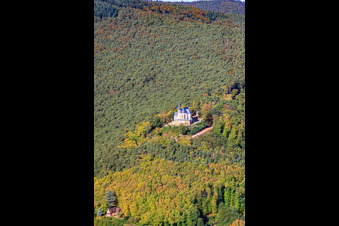 St. Anne's Chapel in Burrweiler in the state Rhineland-Palatinate, Germany from the plane