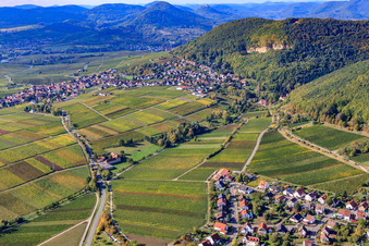 Aerial view of Wine Route between Gleisweiler and Frankweiler in Frankweiler in the state Rhineland-Palatinate, Germany