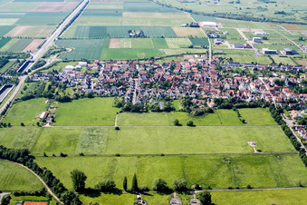View of the town from the north at the A65 exit B272 in the district Dammheim in Landau in der Pfalz in the state Rhineland-Palatinate, Germany