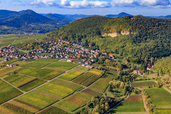 Village view under the limestone cliffs in Frankweiler in the state Rhineland-Palatinate, Germany