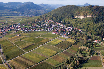 Aerial view of Village - view between palatinat forest and grapes in Frankweiler in the state Rhineland-Palatinate