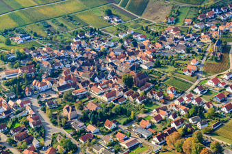 Aerial photograpy of View of the town from the north in Birkweiler in the state Rhineland-Palatinate, Germany