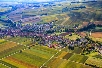 Wine-growing village between vineyards from the north in Göcklingen in the state Rhineland-Palatinate, Germany