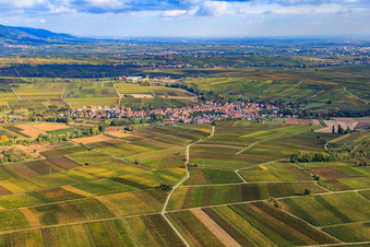 Wine-growing village between vineyards from the south in Göcklingen in the state Rhineland-Palatinate, Germany