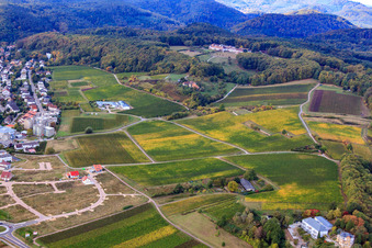 Aerial view of New development area Im Wingert in the district Pleisweiler in Bad Bergzabern in the state Rhineland-Palatinate, Germany