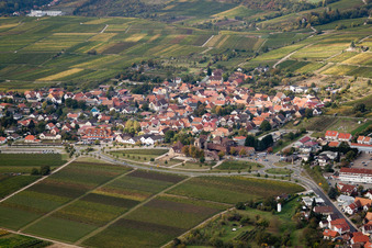 Oblique view of German Wine Gate in the district Schweigen in Schweigen-Rechtenbach in the state Rhineland-Palatinate, Germany