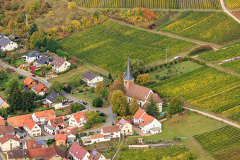 Protest. Church in the district Rechtenbach in Schweigen-Rechtenbach in the state Rhineland-Palatinate, Germany from the plane