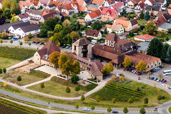 German Wine Gate in the district Schweigen in Schweigen-Rechtenbach in the state Rhineland-Palatinate, Germany from above
