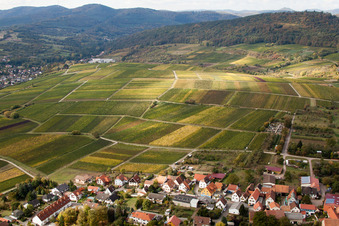 Oblique view of Sonnenberg in the district Schweigen in Schweigen-Rechtenbach in the state Rhineland-Palatinate, Germany