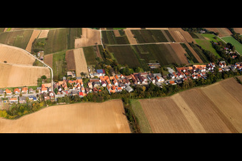 Aerial photograpy of Village - view on the edge of agricultural fields and farmland in Vollmersweiler in the state Rhineland-Palatinate