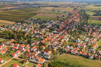 Aerial view of Village view from the southwest in Freckenfeld in the state Rhineland-Palatinate, Germany