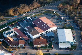 Aerial view of Car dealership Friedbert Hamm in Wörth am Rhein in the state Rhineland-Palatinate, Germany