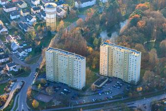 High-rise buildings at the water tower in the Dorschberg district in Wörth am Rhein in the state Rhineland-Palatinate, Germany