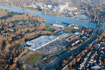Aerial view of Luitpold Center in the district Maximiliansau in Wörth am Rhein in the state Rhineland-Palatinate, Germany