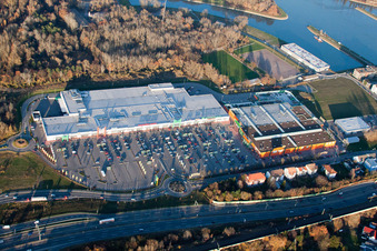 Aerial photograpy of Luitpold Center in the district Maximiliansau in Wörth am Rhein in the state Rhineland-Palatinate, Germany