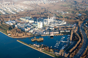 Aerial view of Maxau, Stora Enso in the district Knielingen in Karlsruhe in the state Baden-Wuerttemberg, Germany