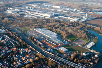 Luitpold Center in the district Maximiliansau in Wörth am Rhein in the state Rhineland-Palatinate, Germany from above