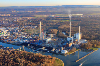 Aerial photograpy of EnBW power plant in the district Daxlanden in Karlsruhe in the state Baden-Wuerttemberg, Germany