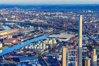 EnBW power plant in the district Daxlanden in Karlsruhe in the state Baden-Wuerttemberg, Germany out of the air