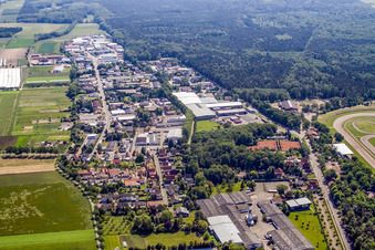 Am Kleinwald industrial estate from the west in Herxheim bei Landau in the state Rhineland-Palatinate, Germany