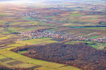 Aerial photograpy of Village view from the southeast in Freckenfeld in the state Rhineland-Palatinate, Germany